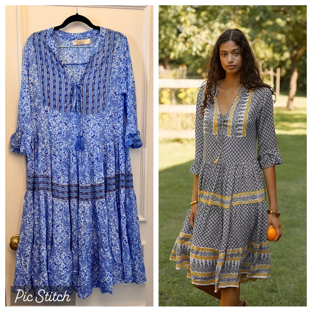 Anthropologie Blue and White Midi Sundress Coverup